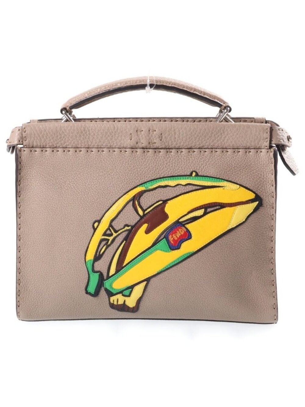 Fendi 2-Way Leather Peekaboo Selleria Banana Shoulder Bag Beige